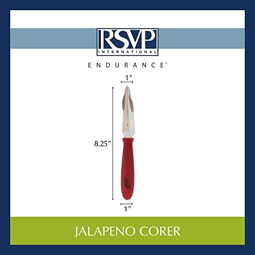Endurance Collection Vegetable Core & Seed Remover, Tomato, Zucchini, Jalapeno Pepper Corer Tool, Dishwasher Safe, 8.25" Overall Length, Stainless Steel Blade, Red Handle