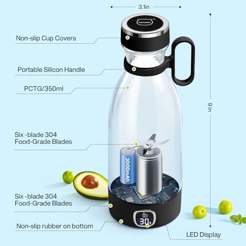350ml Portable Blender, Fresh Juice Blender for Shakes & Smoothies-Black - Image 5