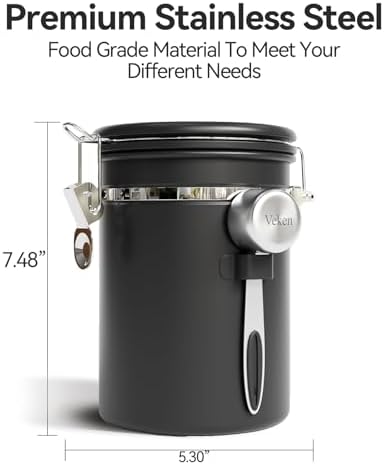 Coffee Canister with Window, Airtight Stainless Steel Container, 22OZ