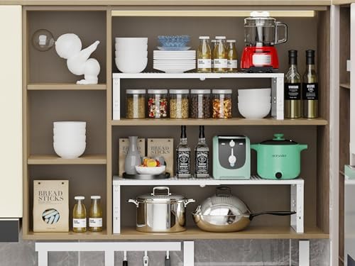 Adjustable Expanable Stackable Spice Rack Shelf Pantry Storage Organizer for Kitchen Cabinet,Countertop,Bathroom and More.Space is no Longer Limited(3Packs/White/Medium)