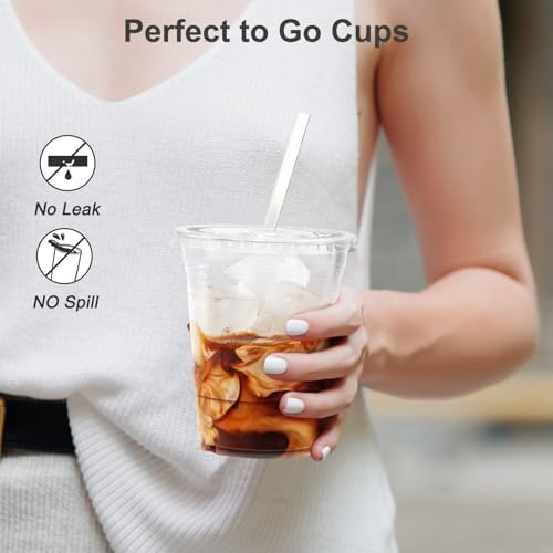 100 Pack - 16 oz Clear Plastic Cups with Lids and Straws