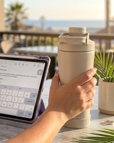 Insulated Protein Shaker Bottle 24oz, Dishwasher Safe, Warm Gray - Image 2