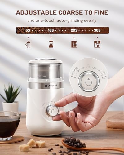 SHARDOR Electric Super Silent Blade Coffee Grinder, Timed Grind Control Rotary Knob, Adjustable Coarse to Fine for Coffee Beans, Spices & Herbs, with 1 Removable Stainless Steel Bowl, Cream - Image 2