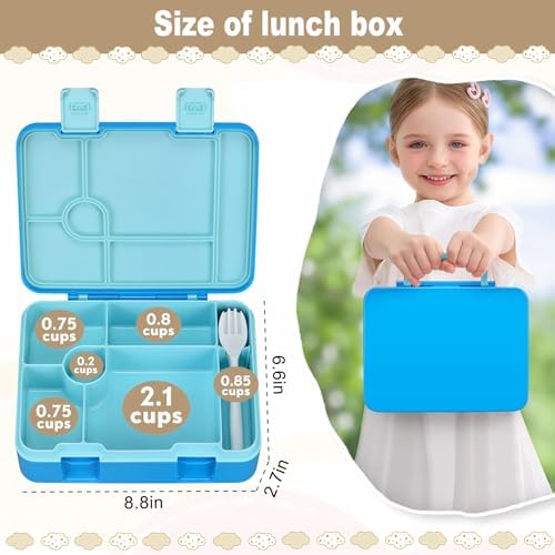 Chill Bento Lunch Box for Kids Adult with Ice Pack,6-Compartment Reusable Leak-proof Lunch Container for Girls Boys to School,Keep Food Cold&Fresh,Dishwasher & Freezer Safe