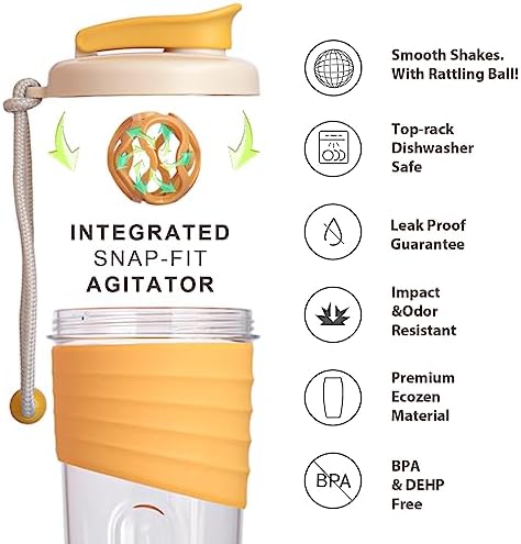 Shaker Bottle for Protein Mixes，24 oz，Protein Shaker Bottles with Whisk Ball, Mixer Bottle, Protein Bottle,Portable Pre Workout Whey Protein Drink Shaker Cup，Yellow - Image 3