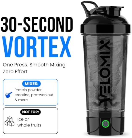 VELOMIX 24oz Electric Protein Shaker Bottle for Protein Mixes, Black - Image 2