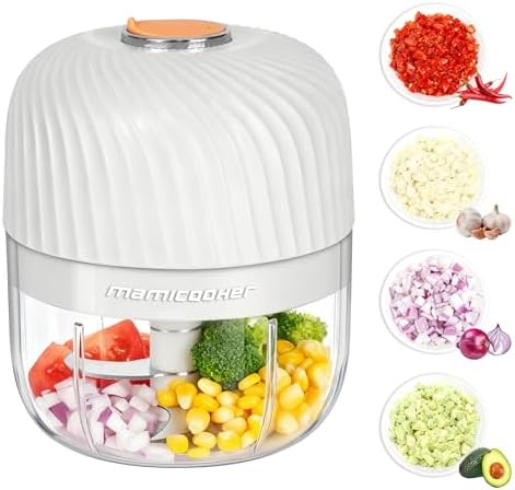 Electric Garlic Chopper 252ML, Mini USB Rechargeable Veggie Chopper, Cordless Garlic Mincer Onion Chopper Food Chopper for Ginger Chili Meat Sauce, Wireless Food Processor, White