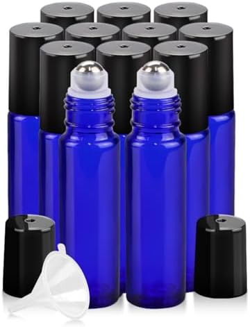 Essential Oil Roller Bottles - 12 Pack Refillable 10ml Glass Roller Bottles by Worldgsb