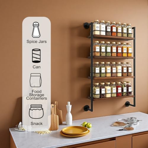 4 Tier Spice Rack Wall Mounted for Kitchen, Large Capacity Organizer