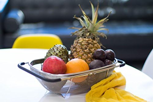 Over the Sink Colander with Expandable Rubber Grip Handles - Fine Mesh Oval Strainer in Stainless Steel -Drain, Rinse Fruits and Vegetables