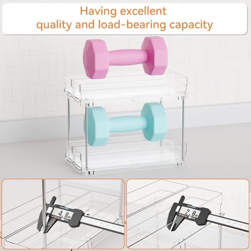 2 Tier Sliding Spice Racks for Cabinets,2 Pack 10.4'' Deep Narrow Vertical Spice Rack Pull Out for Inside Cabinets,Kitchen,Pantry,Cupboard Seasoning,Jar Organizer and Medicine Cabinet Storage