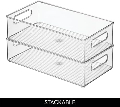 Stackable Fridge Bin, Clear, Set of 2