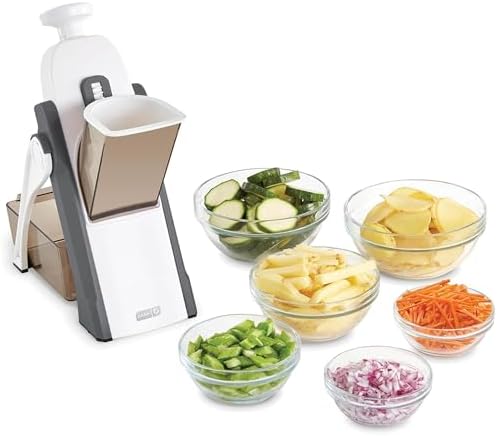Safe Slice® Mandoline - Compact, Foldable Food Slicer - Slice, Dice, Julienne & More - Perfect for Quick Food Prep - Recipe Guide Included - Cool Grey