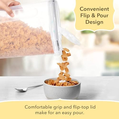 Airtight Cereal Containers with Lids – 3 Piece Tall Kitchen Pantry Organization Set, BPA-Free Clear Plastic, Pour Spout Lids for Breakfast Cereal, Rice, Flour, Sugar, Snacks