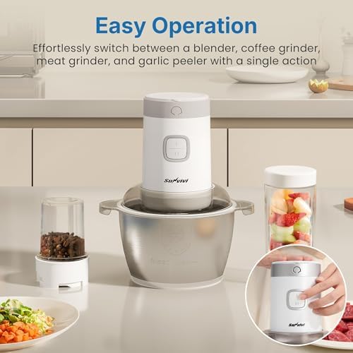 Electric Food Processor, 4 in 1 Food Grinder for Grinding Meat/Cofffee/Fruit/Vegetables, 350W Food Chooper with 1.8L Stainless Steel Container & 2 Cups, 2 Speed for Home Kitchen, White - Image 4