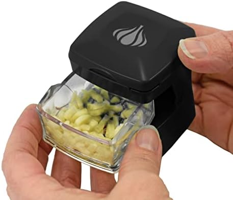 Garlic-A-Peel Garlic Press, Crusher, Cutter, Mincer, and Storage Container - Includes Silicone Garlic Peeler - Easy to Clean - Stainless Steel Blades – (Black), standard - Image 4