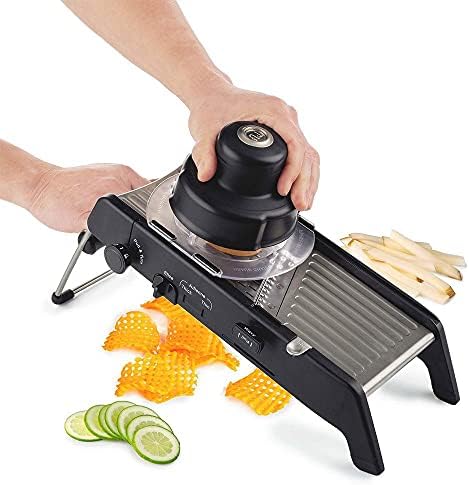 Professional Mandoline 2.0 - Adjustable Mandoline Slicer with 4 Cutting Thicknesses, Spring-Loaded Hand Guard, Stainless Steel Slicing Ramp, Foldable Non-Skid Feet for Safe, Convenient Food Prep