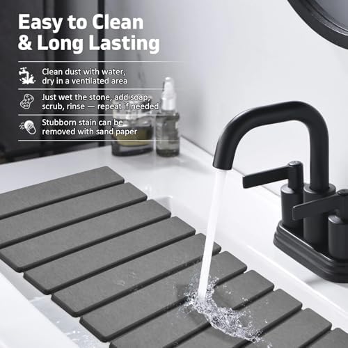 Large Stone Dish Drying Mat for Kitchen Counter – 24"(L)×16 "(W) Foldable Super Absorbent Diatomaceous Earth Stone Dish/Bath Mat, Kitchen Counter Mat for Plate Rack, Cup, Match Any Countertop - Gray