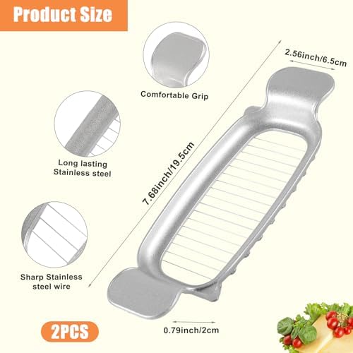 2pcs Cheese Slicer, Stainless Steel Butter Slicer Tool Handheld Cheese Cutter Wire Butter Cutter Single Stick Kitchen Slicing Tool for Fruit Eggs Butter Cheese - Image 2