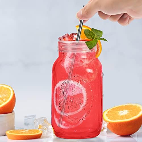 Smoothie Cups, Glass Mason Drinking Jar, 24oz Smoothie Cups with Lid and Stainless Steel Straw, Drinking Mugs, Tea Cup Travel Mug, Ideal for Juice, Milk (Pack Of 2, Clear)
