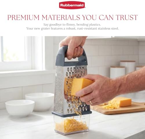 EZ Grip Box Grater, Stainless Steel Cheese Grater & Container - BPA Free Multi-Surface Cheese Shredder & Food Grater Silver Blue | Graters for Kitchen -Non-Slip Base, Dishwasher Safe