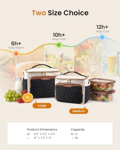 Insulated Lunch Box for Women, Wide Opening Adult Lunch Cooler Bag