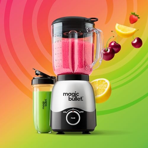 Combo Blender, 600W, 48oz Pitcher, 16oz Cup with To-Go Lid, Easy Cleaning, Cross Blade, for Smoothies, Sauces, Shakes, Salsa, Hot Blends, Silver, MBF50200