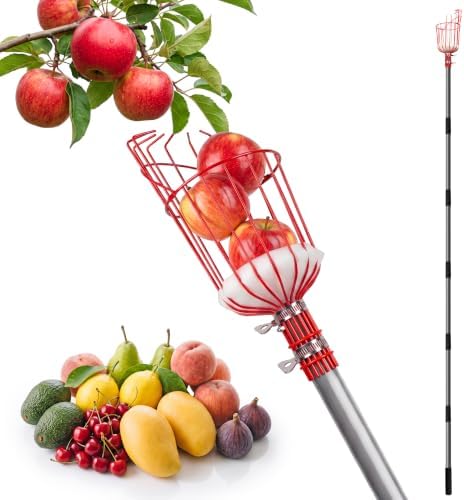 8FT Fruit Picker Tool, 35-95" Adjustable Pole with Basket