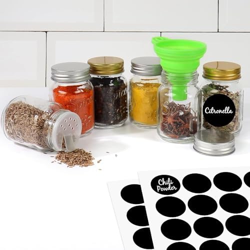 30 Pack 4oz Round Glass Spice Jars with Shaker Lids & Metal Caps