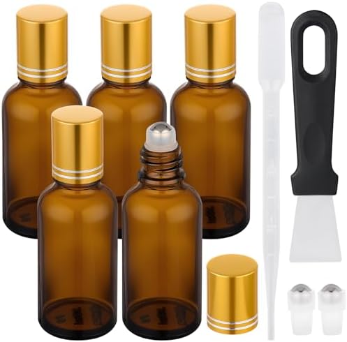 Segbeauty 1oz Thick Amber Glass Roller Ball Applicator, 5pcs Refillable Perfume Roller Bottles for Essential Oils, 30ml Travel Size Roll On Bottle for Eye Essence, Empty Rollerball Bottles for Oil by Segbeauty