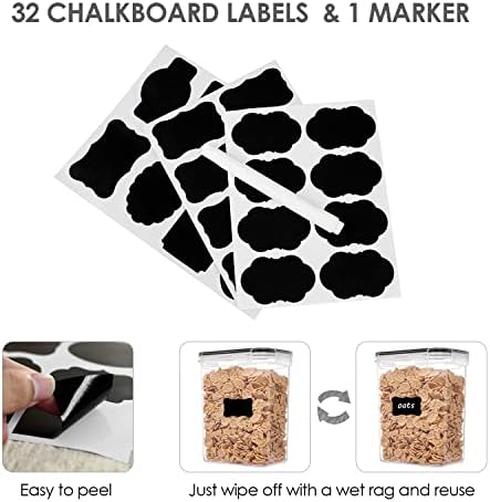 32pcs Airtight Food Storage Containers Set, BPA Free Plastic Kitchen and Pantry Organization Canisters with Lids for Cereal, Dry Food, Flour and Sugar, Includes 32 Labels