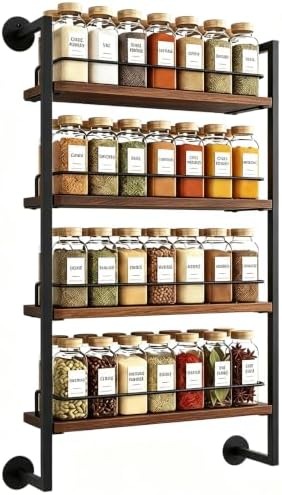 4 Tier Spice Rack Wall Mounted for Kitchen, Large Capacity Organizer