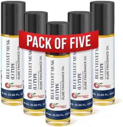 NY Spice Shop Blue Velvet U Musk Type Fragrance – Pack of 5 Musk Inspired Blend – Aromatic Body Oil with Warm Deep Musky Long Lasting Aroma – Layering Fragrance Oil for Personal Scent Collection by NYSpiceShop
