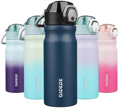 BJPKPK 18 oz Water Bottle with Straw & Handle, Insulated Stainless Flask by BJPKPK