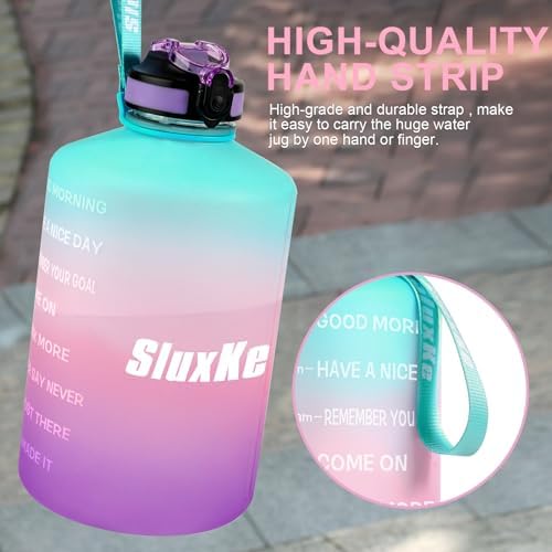 1 Gallon Water Bottle with Time Marker and Straw, BPA Free 128oz Leak Proof Motivational Large Water Bottle Jug with Handle, Pop Up Open Sports Big Bottle Jug with Comfortable Silicone Nozzle