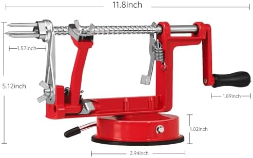 Apple Peeler Slicer Corer with Stainless Steel Blades and Powerful Suction Base for Apples Pears Potatoes(Red)