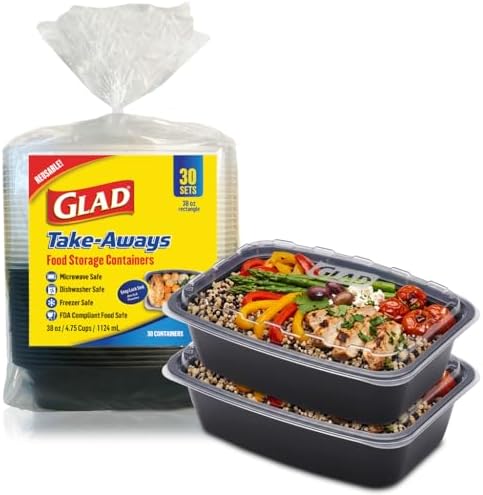 Take-Aways 30-Pack Snap-Seal, Dishwasher and Freezer Safe, Reusable Food Storage Bento Box, Meal Prep Containers, Made in North America (38 oz, BPA Free)
