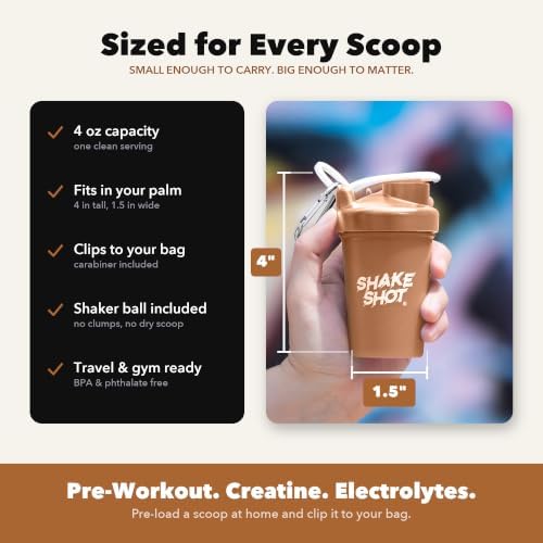 Brown 4oz Mini Shaker Bottle for Creatine, Pre Workout, Matcha - Image 4
