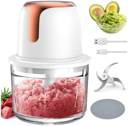 Cordless Food Processor & Meat Grinder, 5-Cup Electric Chopper, USB-C Rechargeable Battery Powered, Portable Wireless Mini Processor for Apartment, RV, Travel, Camping (Rose Gold) by PONDI