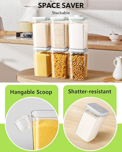 Airtight Food Storage Container with Pop Lid & 130ml Scoop, 4L/4.2qt *2 BPA-Free Cereal, Rice, Flour, Pasta & Snack Container, Stackable & Durable,Kitchen Pantry Organizer
