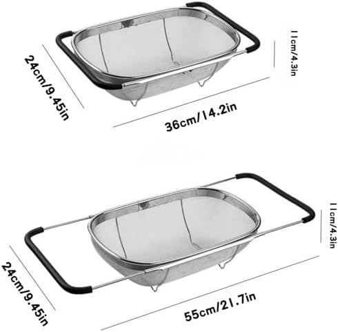 Over The Sink Colander, Stainless Steel Fine Mesh Expandable Colander, Sink Colander for Kitchen, 6-Quart Expandable Strainer Over The Sink for Straining, Draining, Rinsing Fruits And Vegetables
