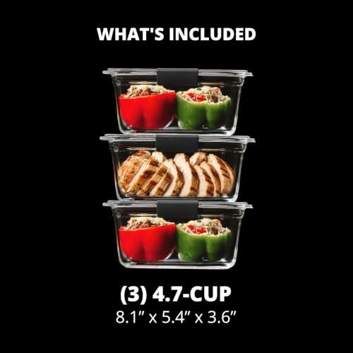 Brilliance Glass Storage 4.7-Cup Food Containers with Lids Set of 3 Clear
