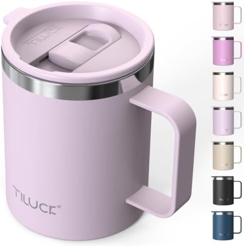 TILUCK 12 oz Insulated Coffee Mug with Lid and Handle by TILUCKBringsGoodLuck