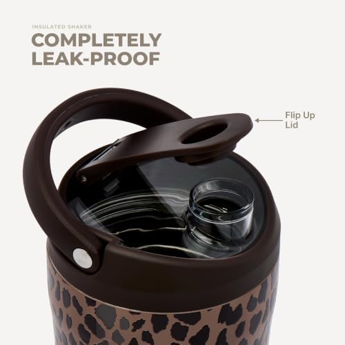 HydroJug Insulated Protein Shaker Bottle 24 oz, Silent Mixing, Brown Leopard - Image 4