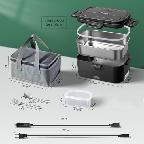 Electric Lunch Box for Adults 100W 1.8L Portable Heated Lunch Box 12V/24V/110V, Portable Fast Heating Lunchbox Food Heater for, Car Truck Office Home(Black)