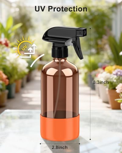 Bontip Amber Glass Spray Bottle, 16 oz with Orange Silicone Sleeve, 1 Pack - Image 2