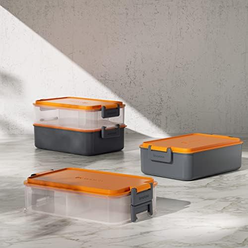Stackable 2-Tier Adult Bento Box, 4 Compartments - Lava Orange