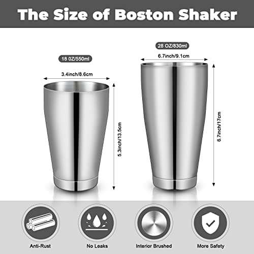16 Pcs Cocktail Shaker Boston Cocktail Shaker Set, Stainless Steel Martini Drink Shakers Bartending, 18 Oz & 28 Oz Bar Professional Shake Mixer Tin Tools for Bartender Cocktails (Silver)