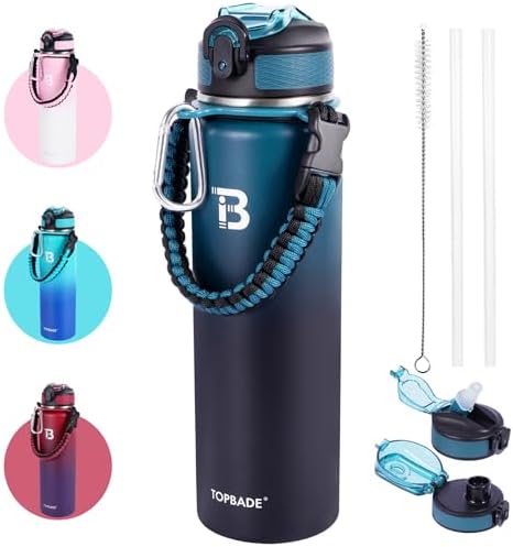 32oz Insulated Water Bottle with Straw Lid & Spout Lid & Paracord Handle, Stainless Steel Water Bottle Wide Mouth, Double Wall for Women Men Gym Fitness Outdoor