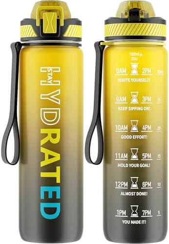 Water Bottle with Straw, 32oz Sports Water Bottles with Time Marker